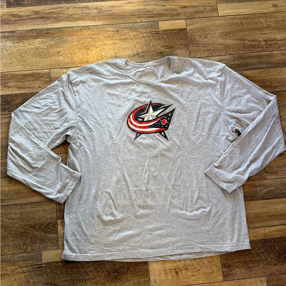 Fanatics Columbus Blue Jackets Hockey Gray Long Sleeve Tee with Logo NEW